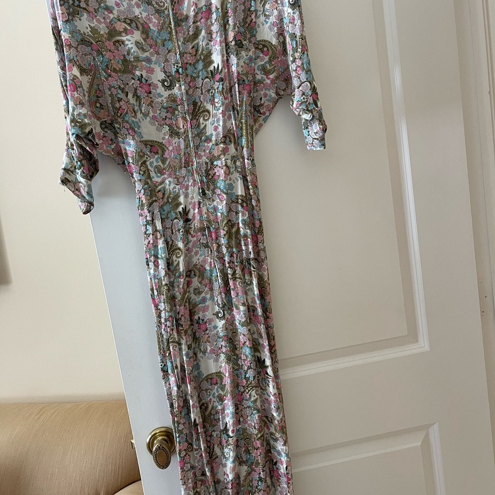 Zadig & Voltaire Floral Paisley Long Sleeve Maxi Dress in Pink and Green